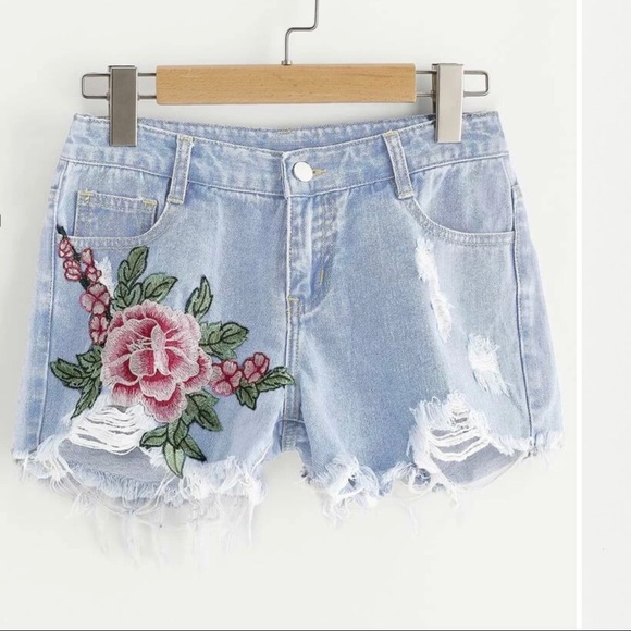 SHEIN Pants - SHEIN Distressed Denim Shorts